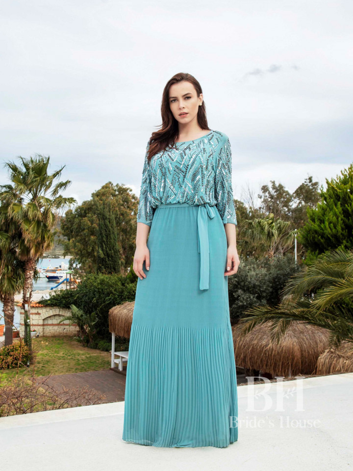 Evening dress with rhinestones and sleeves «Odri»