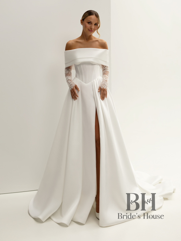 Wedding dress with lace sleeves and bolero "DHALIA"