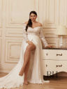 Short wedding dress with sleeves and removable skirt "Anisa"