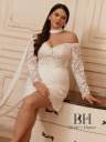 Short wedding dress with sleeves and removable skirt "Anisa"