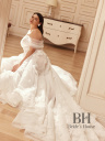 Lightweight wedding dress with train and 3D flowers "Lotos"
