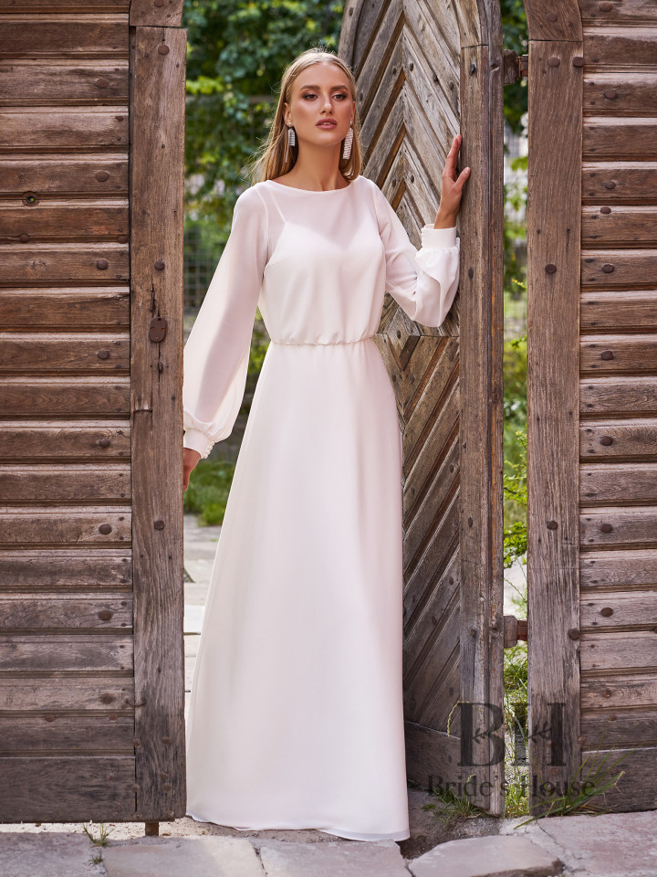 Laconic wedding dress with a cape "Elise"