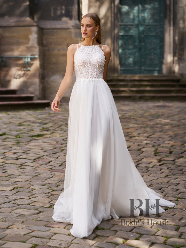Lightweight wedding dress with fringes "Sofi"