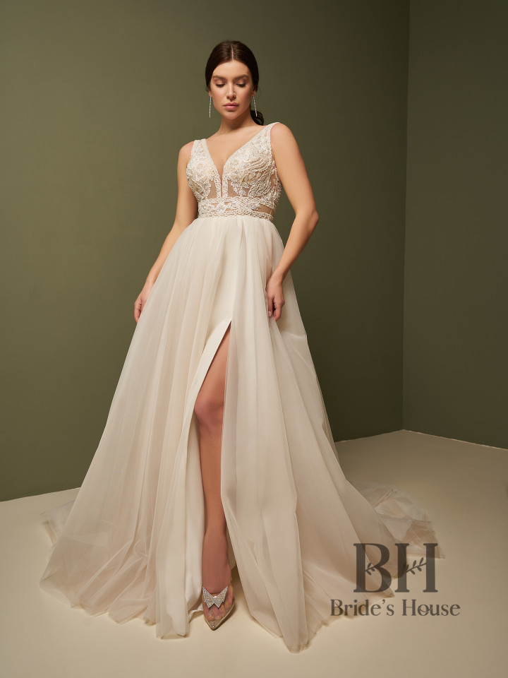 A-line dress with slit on skirt "Marisel"