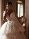 Wedding dress with 3D flowers and feathers “Maya”