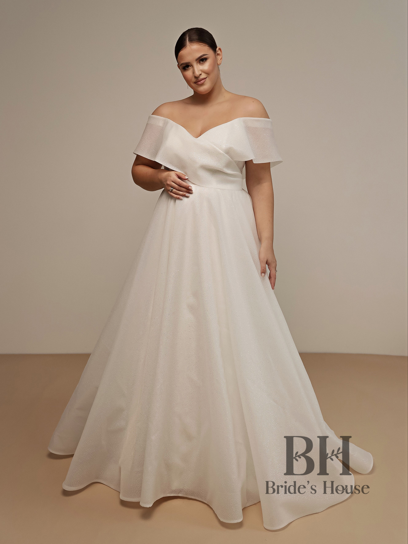 Stylish minimalist wedding dress, off the shoulder, strapless, without a  train - BridesHouse Wedding Salon
